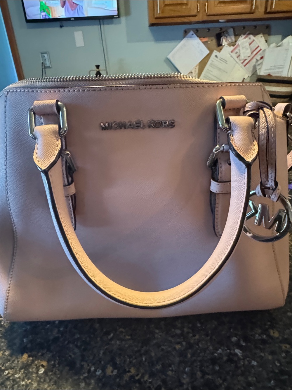 Michael Kors Blush Pink Leather Satchel with Charm